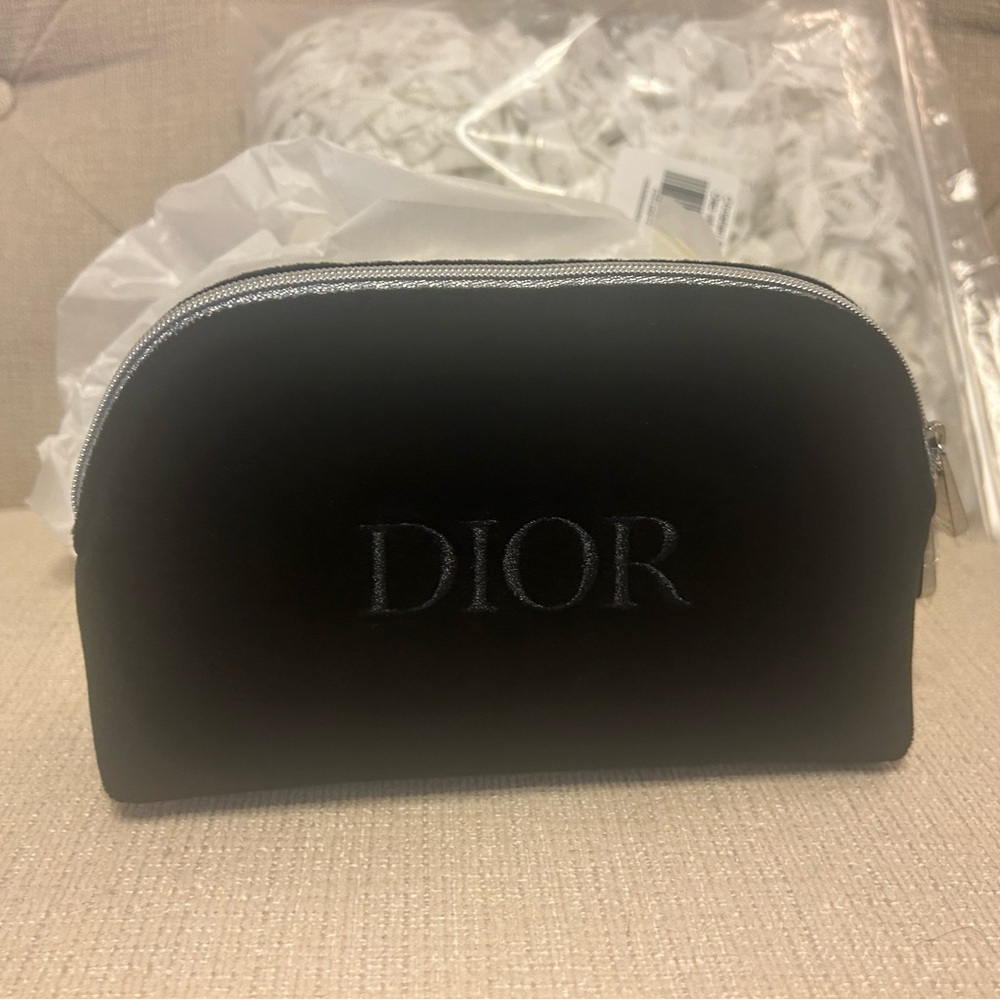 Blue velvet Dior cosmetic bag with dior tissue paper and elegant storage box